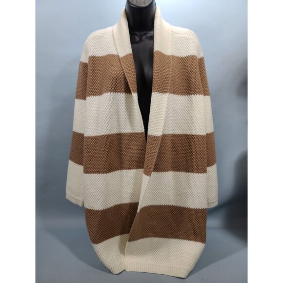 Ann Taylor Brown & White Striped Cardigan Sweater Women's Size Petite Medium - Picture 1 of 5